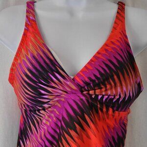 Dana Buchman Orange & Pink Zig Zag Pattern Underwire Tankini Swimsuit Top Size 6